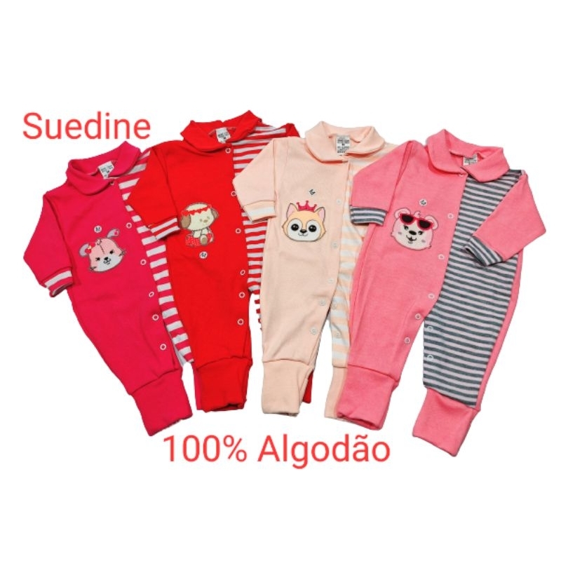 Macacão De Bebê Suedine Estampado Pé reversivel  MENINA-KIT COM 4 CORES VARIADAS