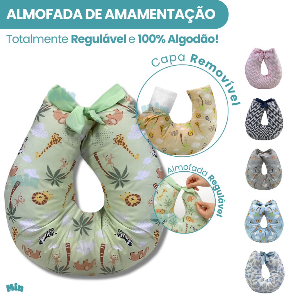 Almofada Para Amamentação Com Zíper Capa Removível Macio Estampado Menino Menina Laço Regulável