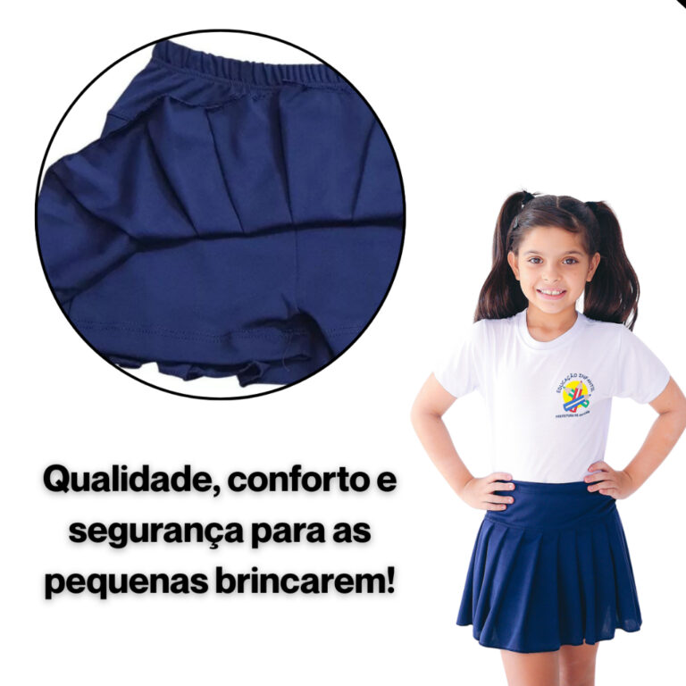 Shorts saia com pregas infantil para uniforme e di