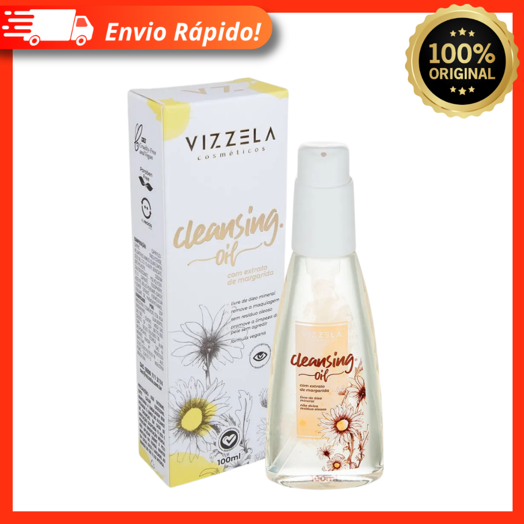 Cleansing Oil Vizzela Vegano Remove Maquiagem Limpa Pele Sem Agredir Com Extrato De Margarida 100ml