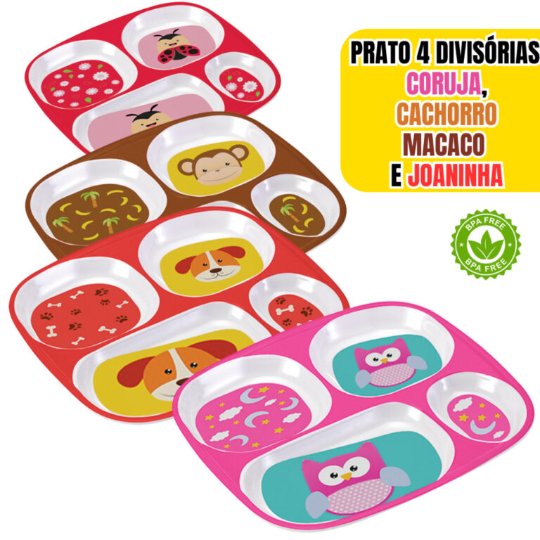 Prato Infantil 4 Divisórias Para Bebê Criança R