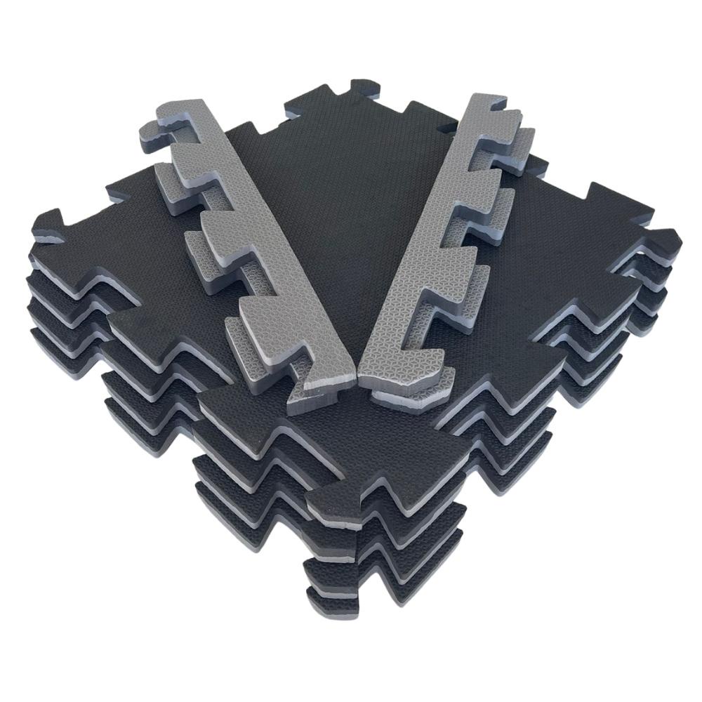 Kit 12 Tatames – EVA Preto/Cinza 50x50x2 Cm. Academia, Esportes