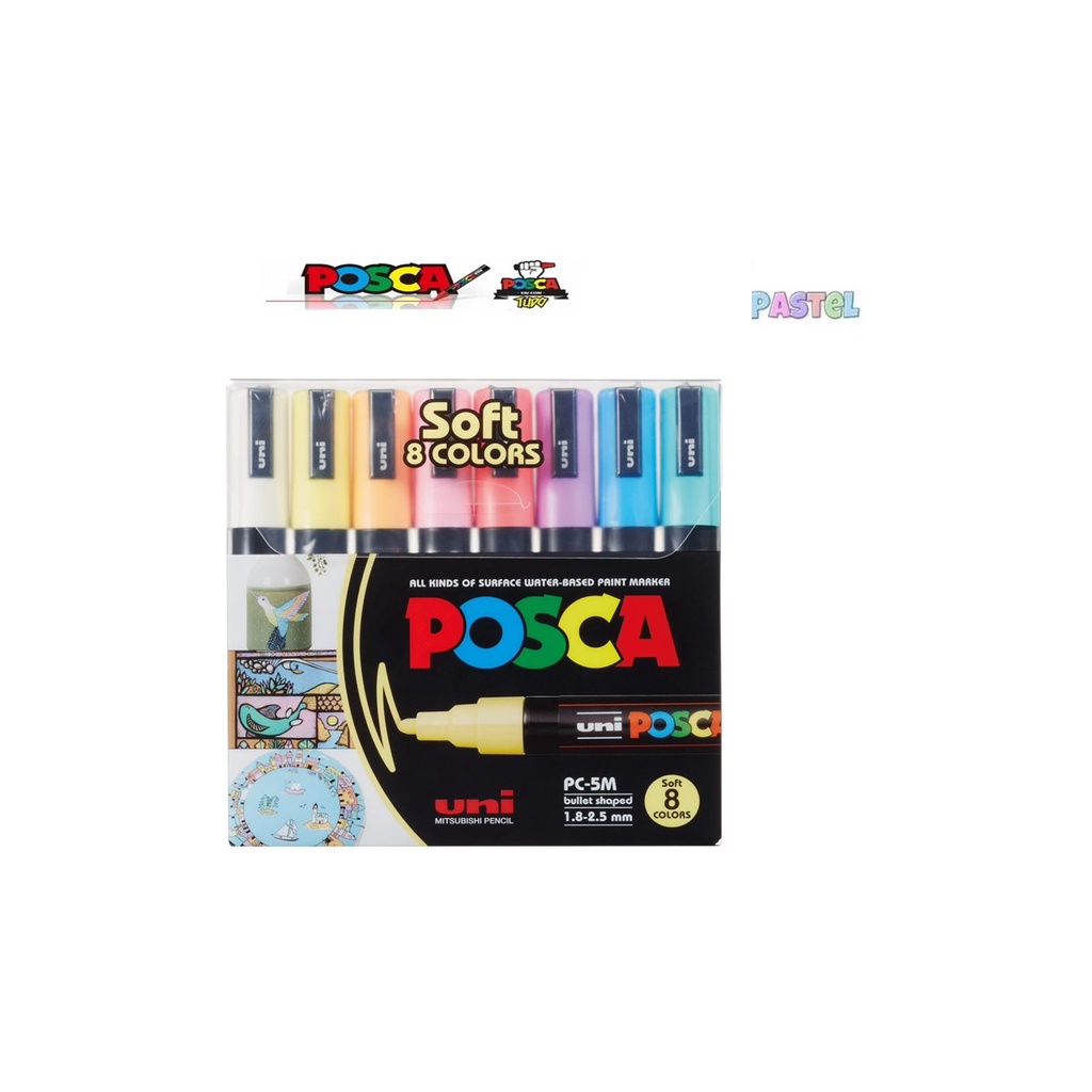 Caneta Posca Pc-5M – Estojo C/ 08 Cores Pastel – Uniball
