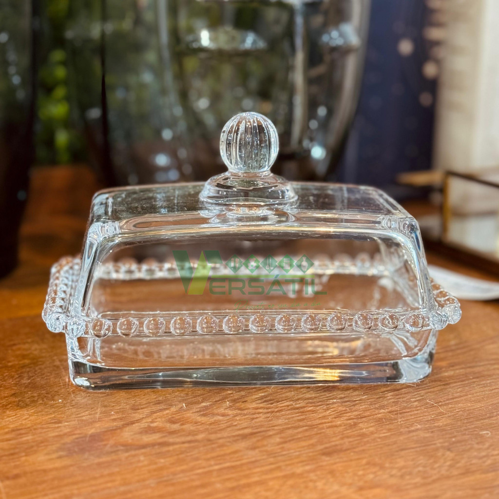 Manteigueira Manteguera Porta Manteiga de Cristal Pearl Bolinhas Wolff Transparente Grande Manteiga