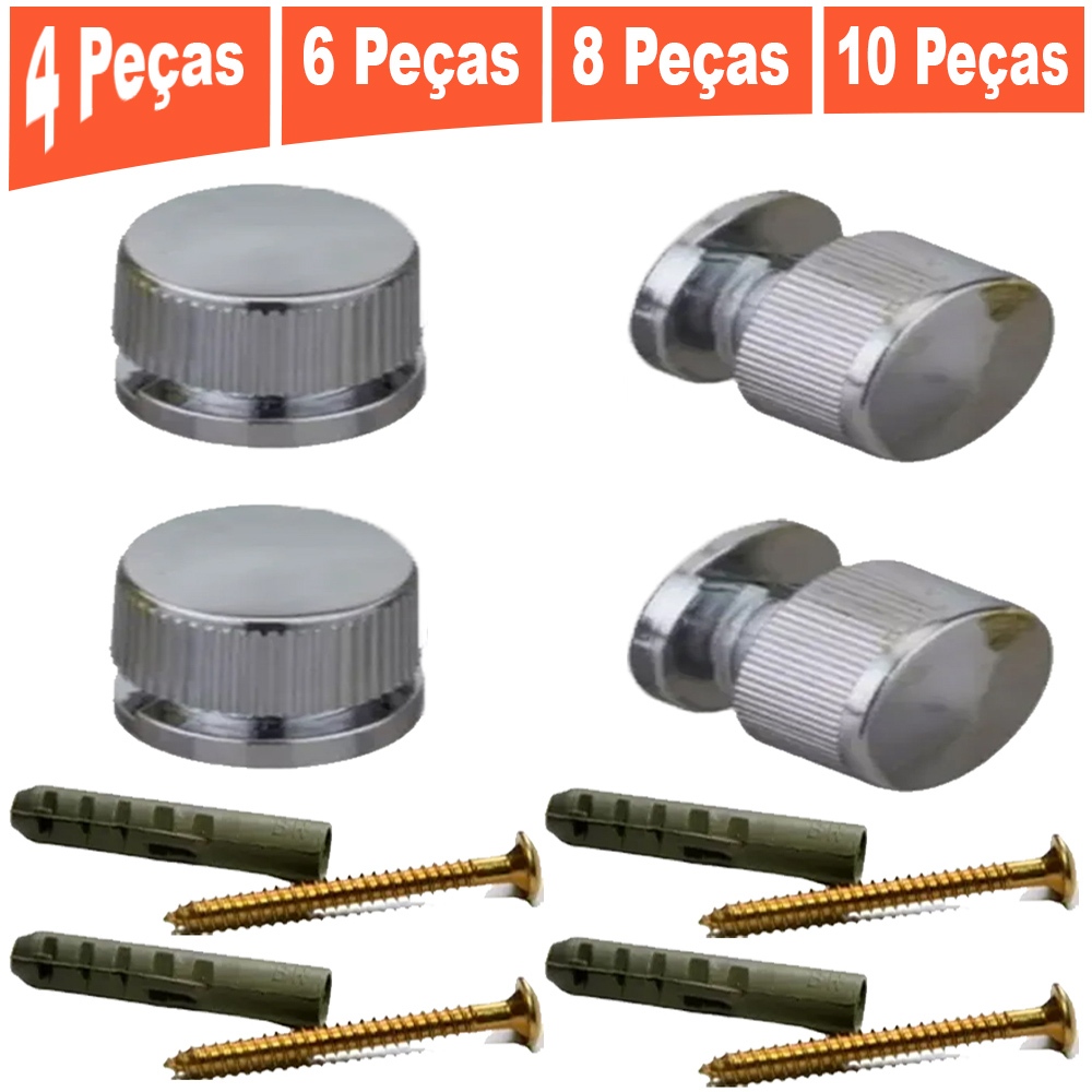 Kit Botão Suporte Frances Para Espelho Vidro Bucha Parafuso