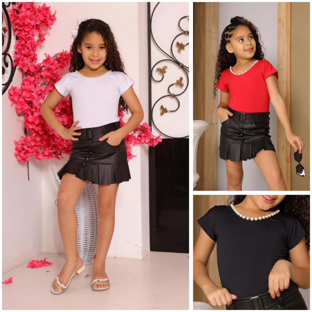 Body Infantil Manga Curta Com Pedrarias Menina Moda Blogueira Presente Passeios e Ocasiões Especiais