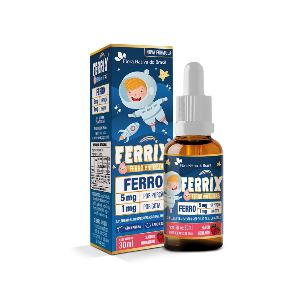FERRIX Suplemento Infantil de Ferro (Ferro 5mg/porção) 30ml Sabor Morango – Flora Nativa