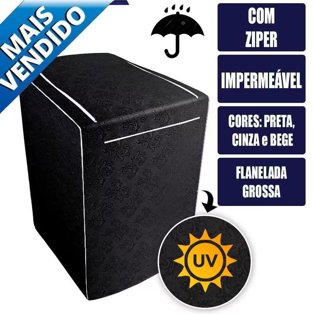 Capa para Maquina de Lavar com Ziper 10, 11, 12, 13, 14, 15, 16, 17, 18kg Electrolux Brastemp Consul