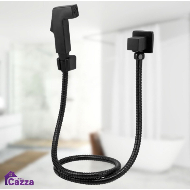 Ducha Higiênica METAL INOX  Banheiro 100% Completa Luxo Metal Preto 1,20m Chuveirinho Privada