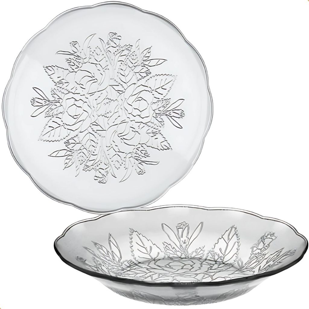 Prato de Vidro Rosas Transparente em Relevo 22cm Prato Elegante Mesa Posta