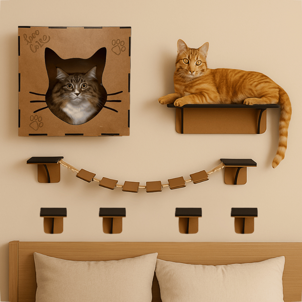 Playground Gato 7 Pçs Ponte Prateleira Degraus Nicho