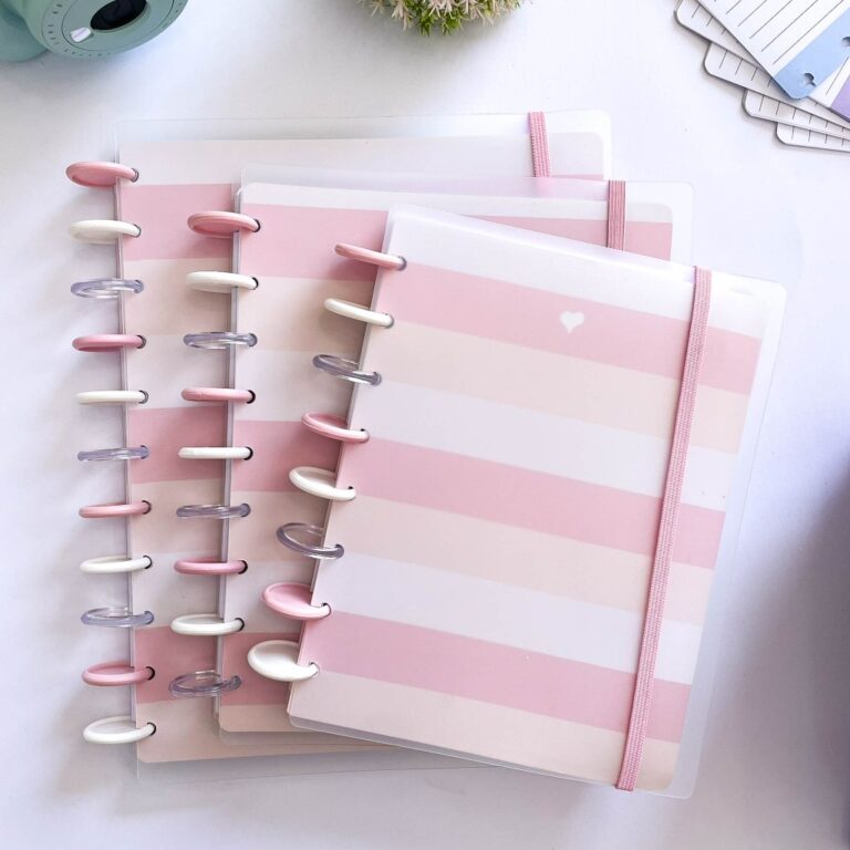 Caderno de disco Basic Rosa listrado -Folhas Repos