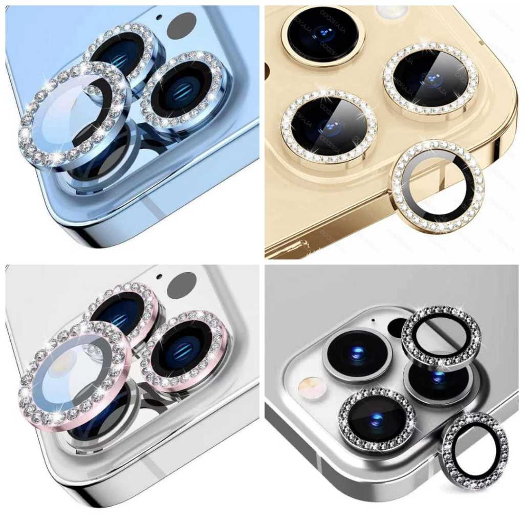 KIT Pelicula Diamante lente  da câmera anel protetor de vidro para iphone 11/ 12 /13/ Pro Max 14 /Pl