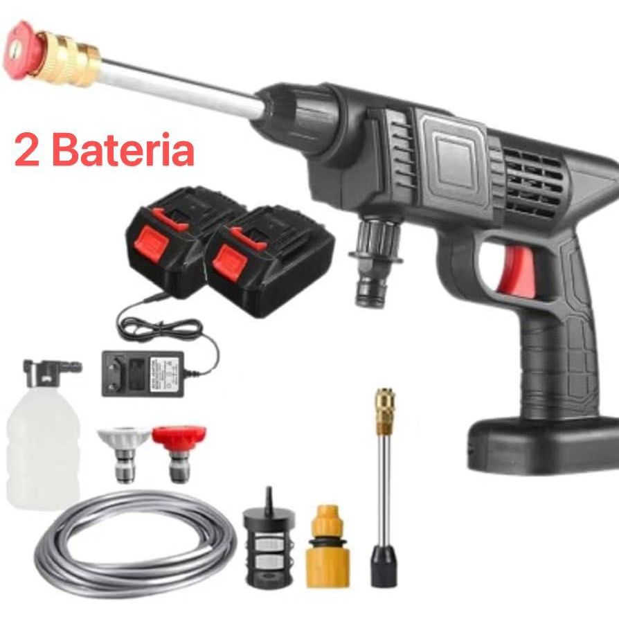 Lavadora de Alta Pressão Portátil Recarregável Carros E Jardins Premium Pistola Lava Jato+2 Bateria