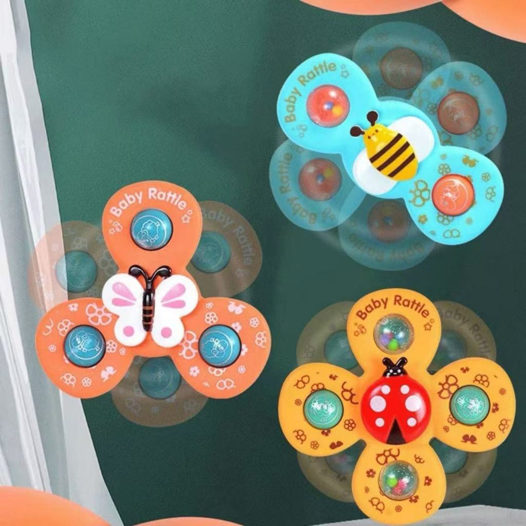 Kit 3 Brinquedo Sensorial Ventosa Bebê Estimulo Gira Spinner