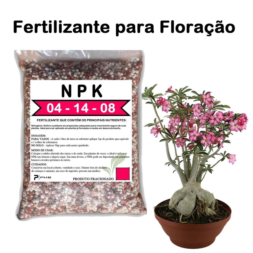 Fertilizante NPK 04-14-08 – Para Rosas do deserto e floração.