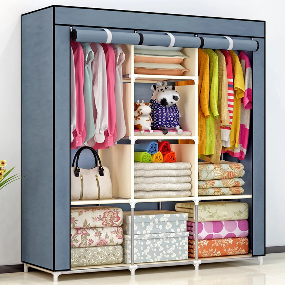 Guarda Roupa Dobrável Organizador de Roupas Portátil com Cabide e Prateleiras