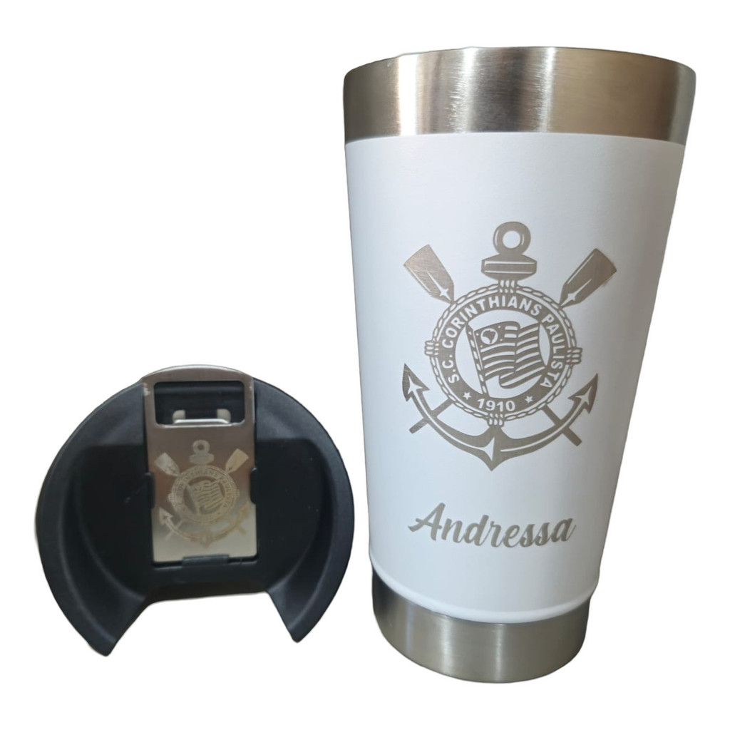 Copo Térmico C/ Tampa E Abridor Personalizado Vai Corinthias