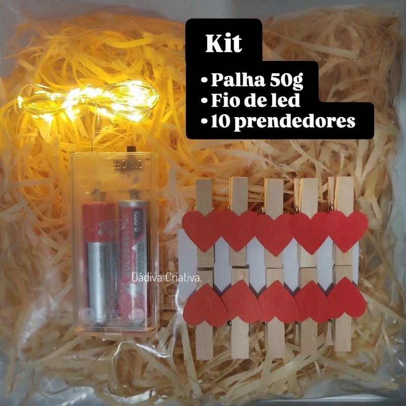 Kit Palha Decorativo com Fio de LED e 10 Prendedores  Varal Iluminado para Fotos e Ambientes