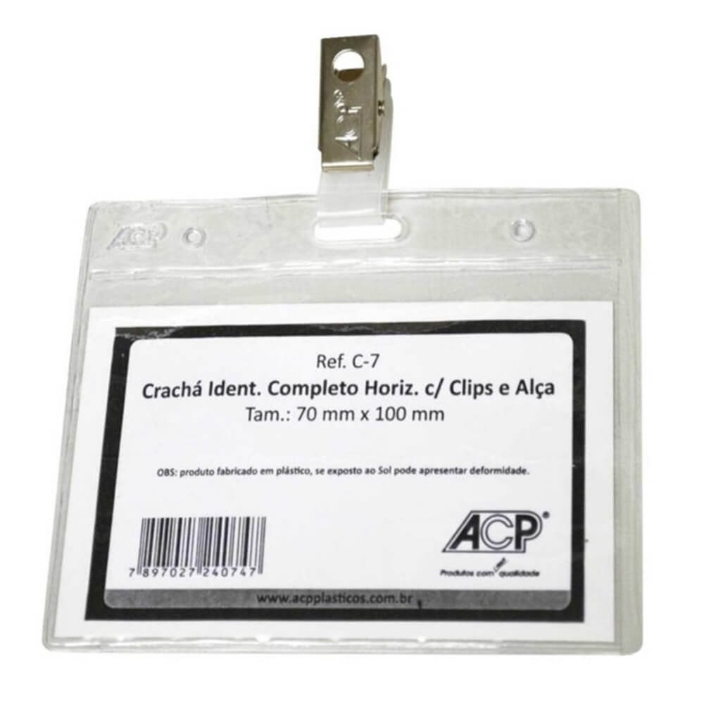 Crachá Horizontal 7x10cm ACP DAC Cristal COM PRESILHA Jacaré ATACADO