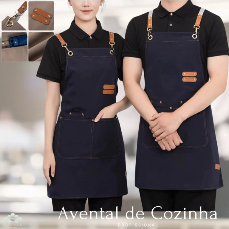 Avental de Cozinha Ajustável Com Botões Com Bols