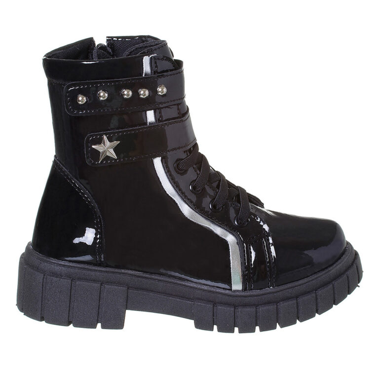 Bota Coturno Menina Com Fechamento Duplo Preto Ver