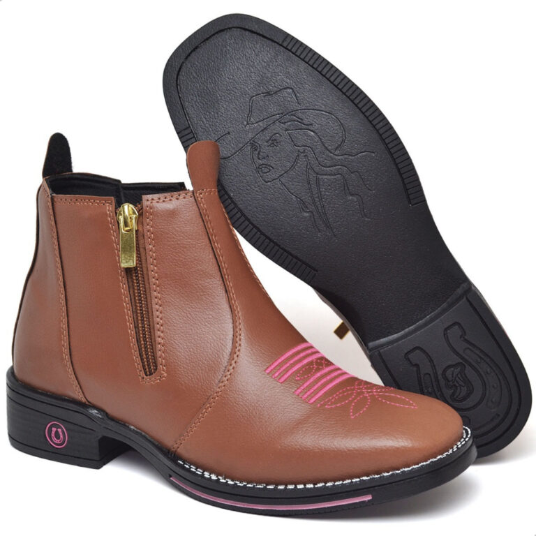 Bota Texana Feminina Bico Quadrado Detalhe Bordado