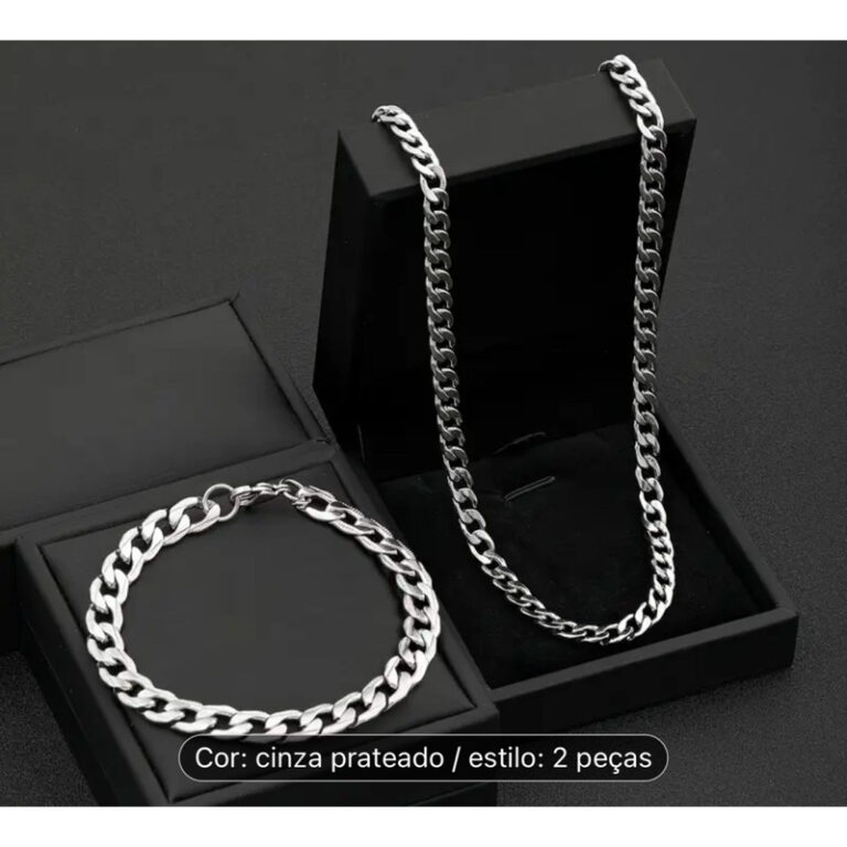 corrente masculina e pulseira em aço inox