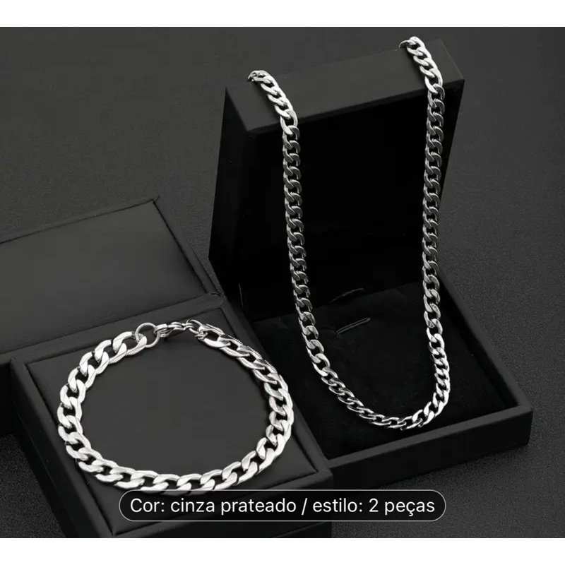 corrente masculina e pulseira em aço inox