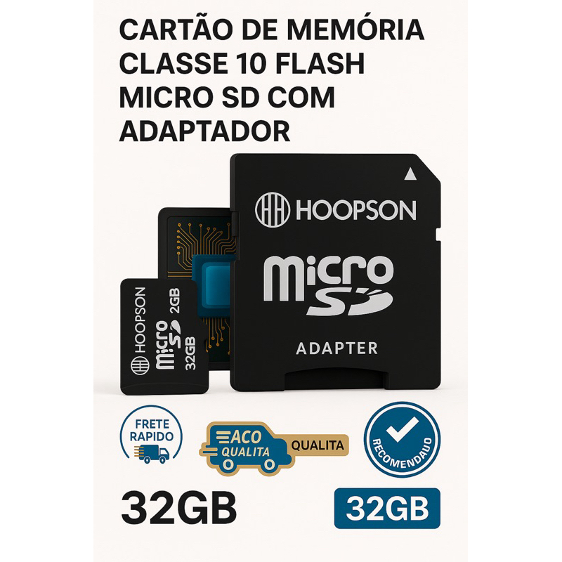 Cartão Micro SD 32GB Classe 10 com Adaptador Alta Velocidade P Celular Câmera Drone Notebook Console