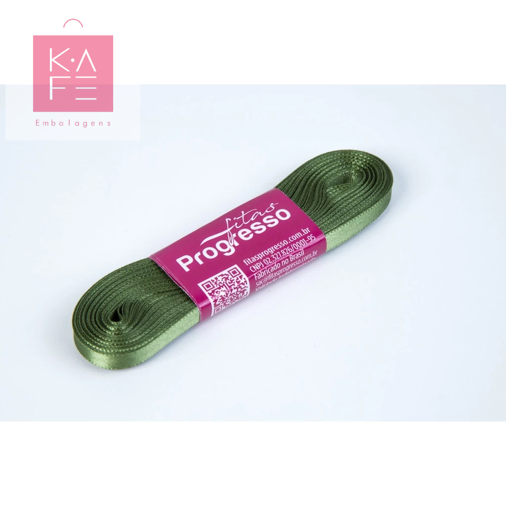 Fita de Cetim Verde Militar Cor 249 – 01 unidade – Progresso – Kafe Embalagens