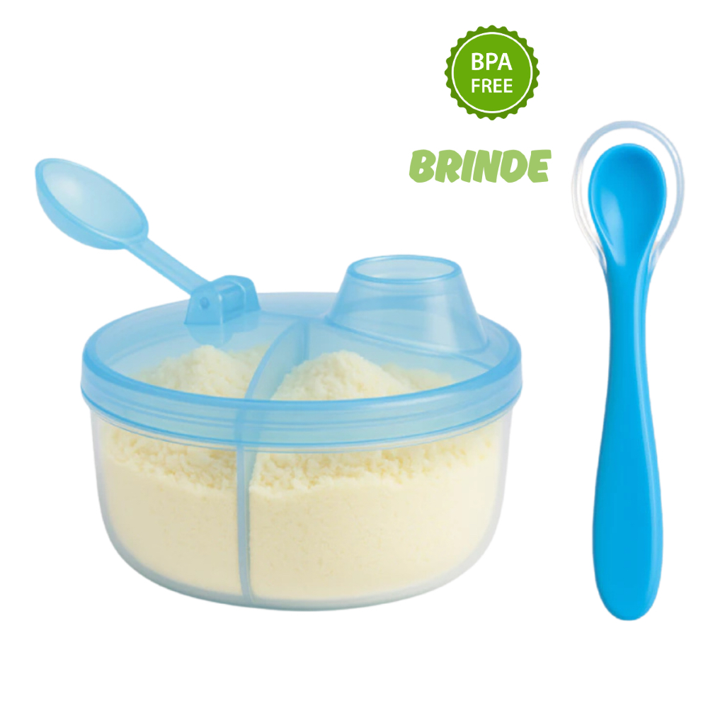Porta Leite em Pó Para Bebê 3 Divisórias 150ml com dosador Livre Bpa – Porta Whey + Colher Silicone