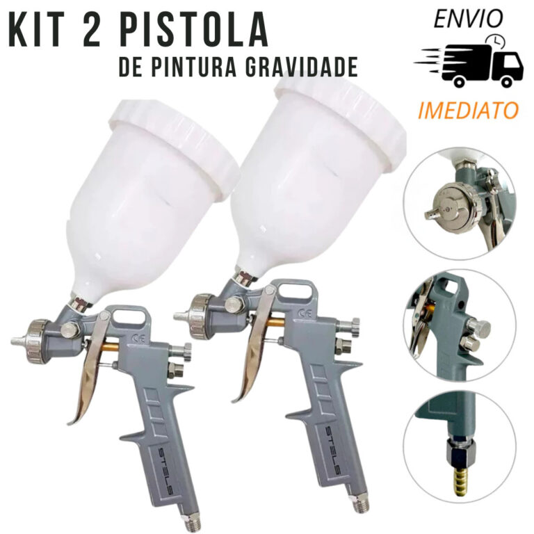 Kit 2 Pistola de Pintura 3 Bicos Gravidade 600ml 1