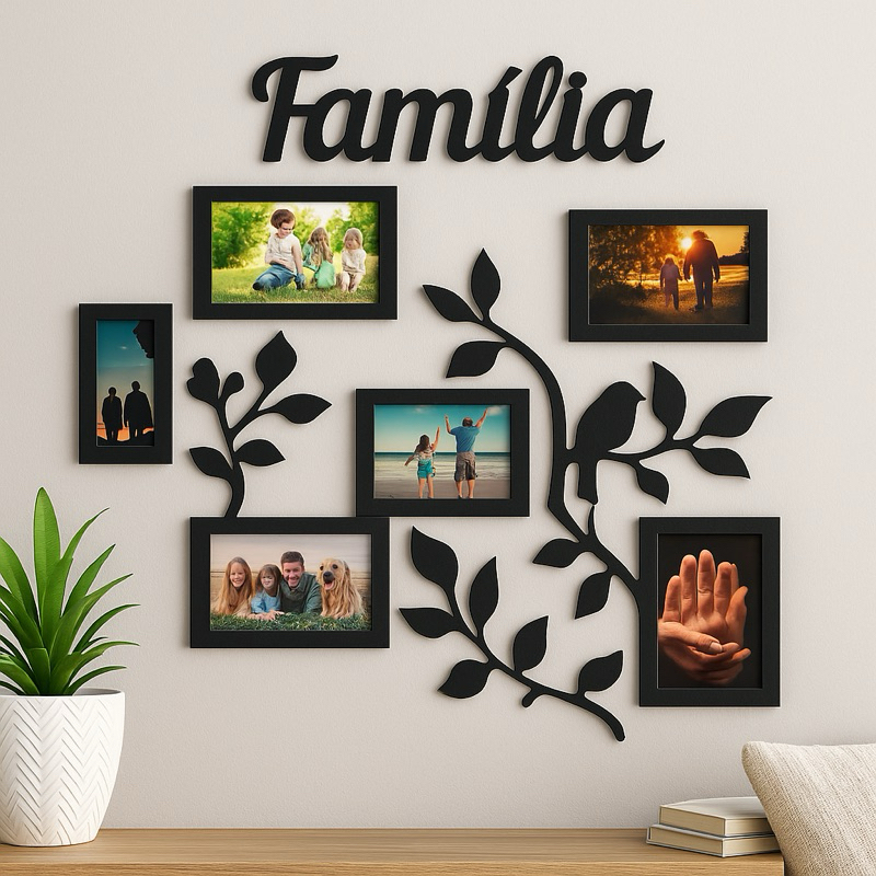 Porta Retrato de Parede Familia Galhos Mural Com 6 Espaços Para Fotos em Mdf PROMOÇÃO BLACK FRIDAY D
