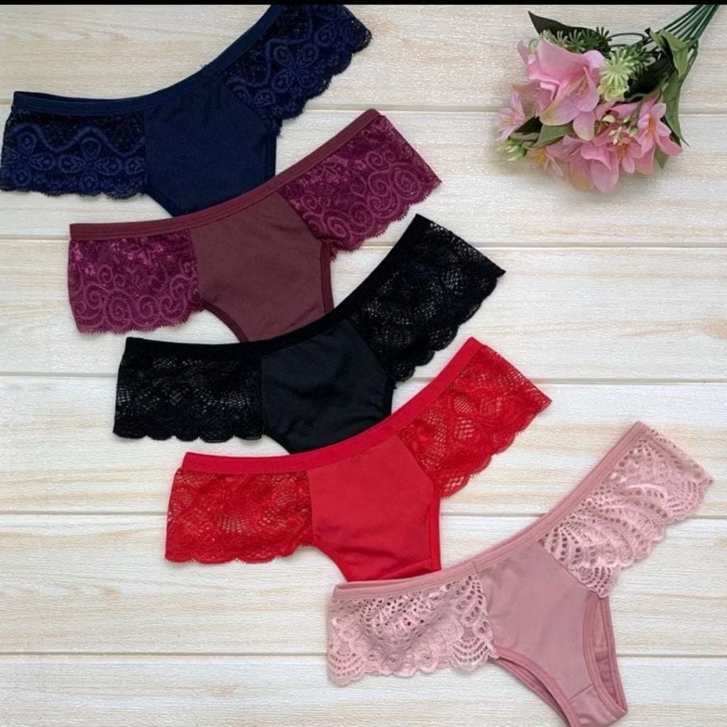 Kit Calcinhas Tanga Fio Microfibra Renda Lateral Conforto e Sensualidade Dia a Dia e Sexy