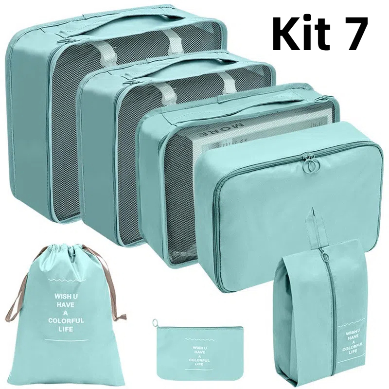 Kit de 7 Peças – Bolsas Organizadoras para Mala de Viagem, Roupas e Bagagem