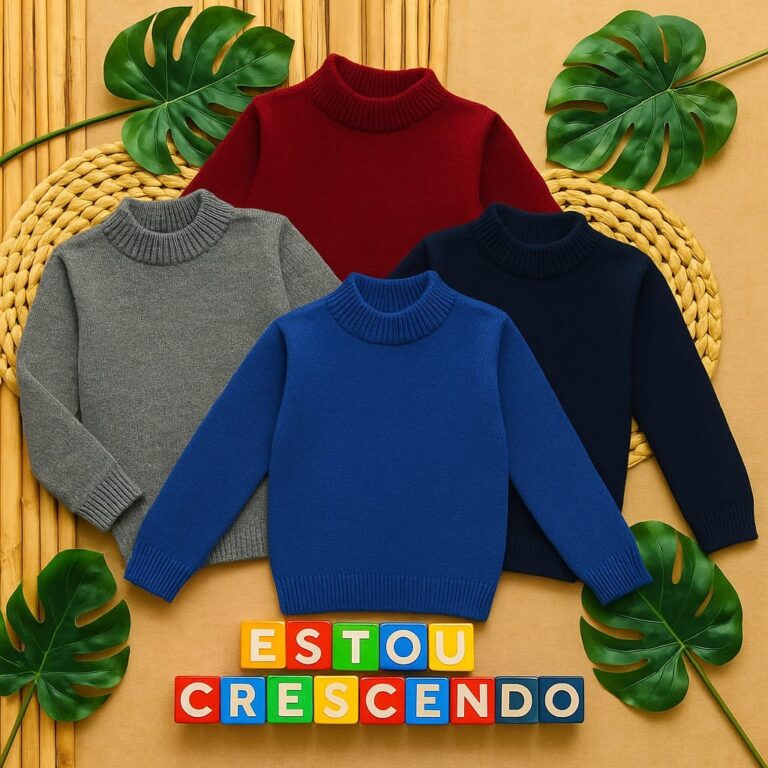 Blusa de Lã Lisa Infantil Menino Gola Alta Cachar