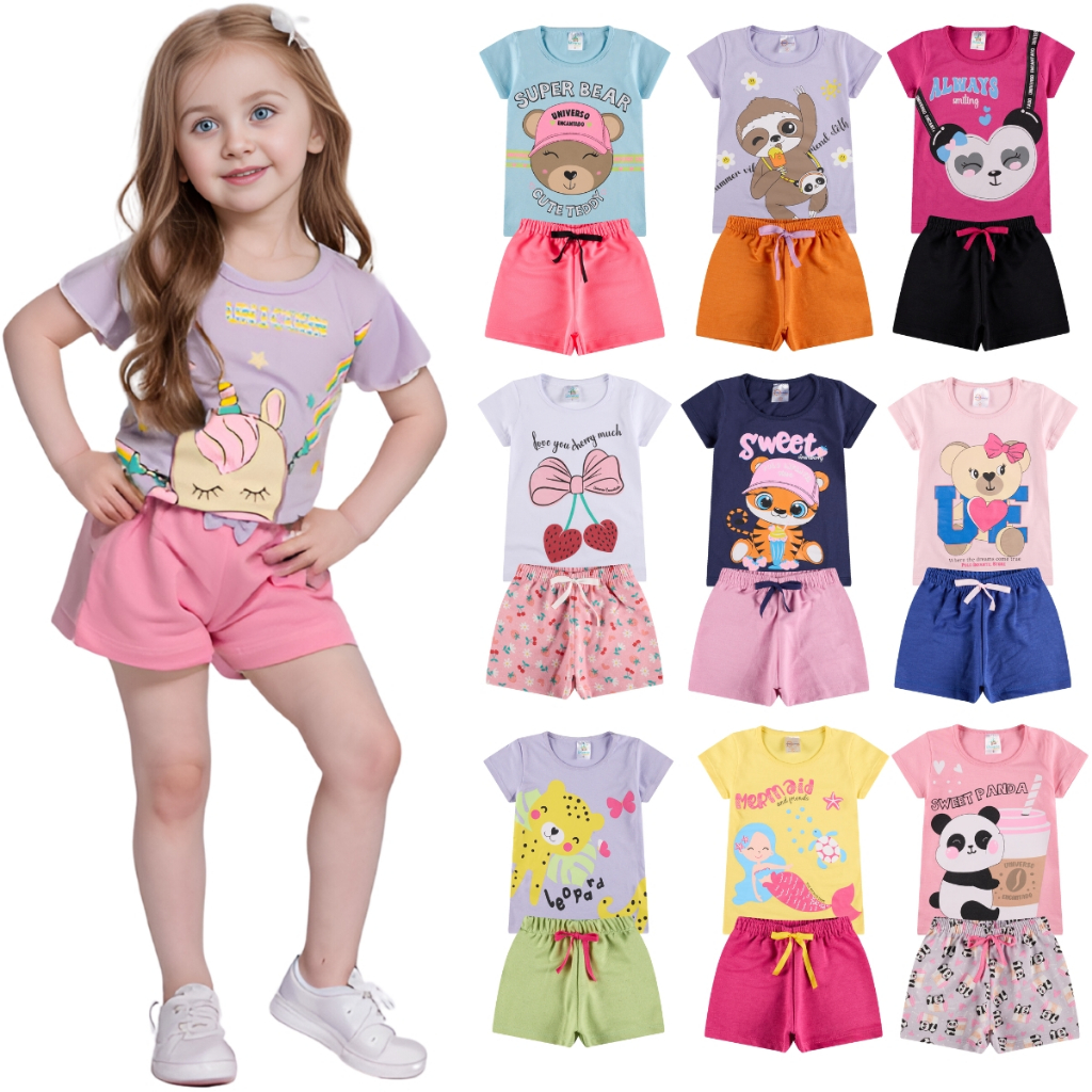 Kit Sortido de 2 ou 8 Peças de Roupas Infantil Menina Kit com Conjuntos de Roupa Infantil Menina Ver