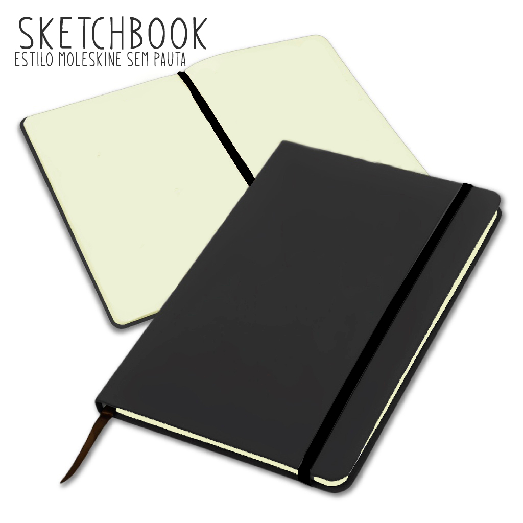 Caderno SKETCHBOOK estilo moleskine A5 21x14cm para desenho – PRETO SEM PAUTA