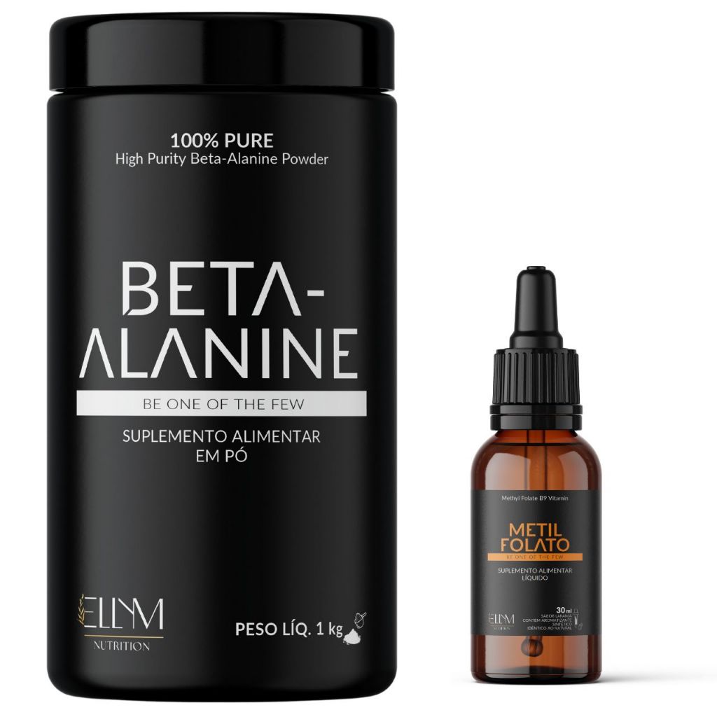 Kit Beta Alanina 1Kg Pura + Metilfolato Gotas 30mL Ellym Nutrition Recuperação Treino Bem-Estar