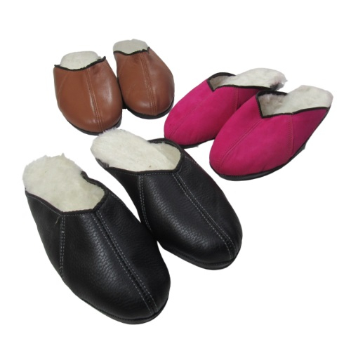 Chinelo Pantufa de Couro Com Lã Confortável Quen