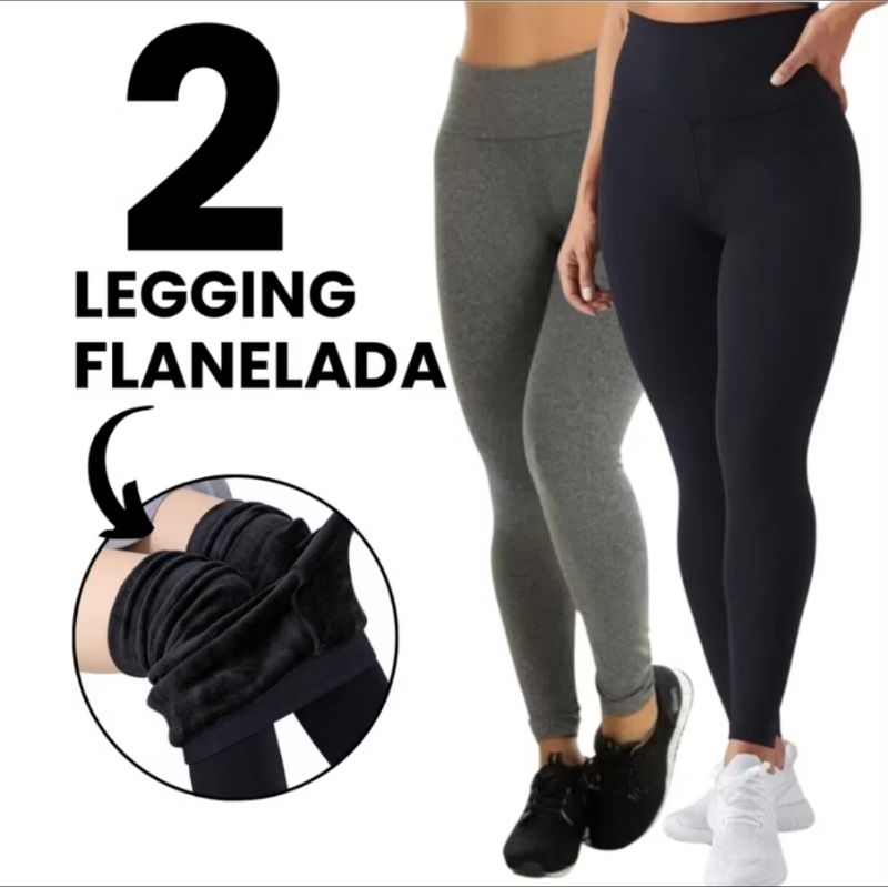 KIT 2 LEGGING TÉRMICA PELUCIADA FLANELADA CALÇA INVERNO QUENTE CINTURA ALTA
