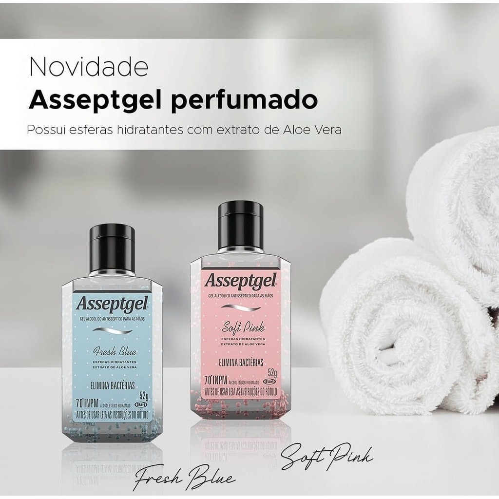 Kit 3 Álcool Em Gel Mini 52gr Para Bolsa Com Esferas Perfumadas e Hidratantes Asseptgel Start Pink B