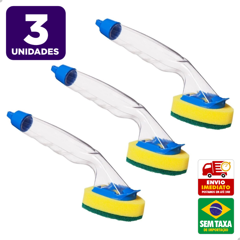 Esponja com Cabo Dispenser para Detergente Louça Cozinha Cleantech CT0019