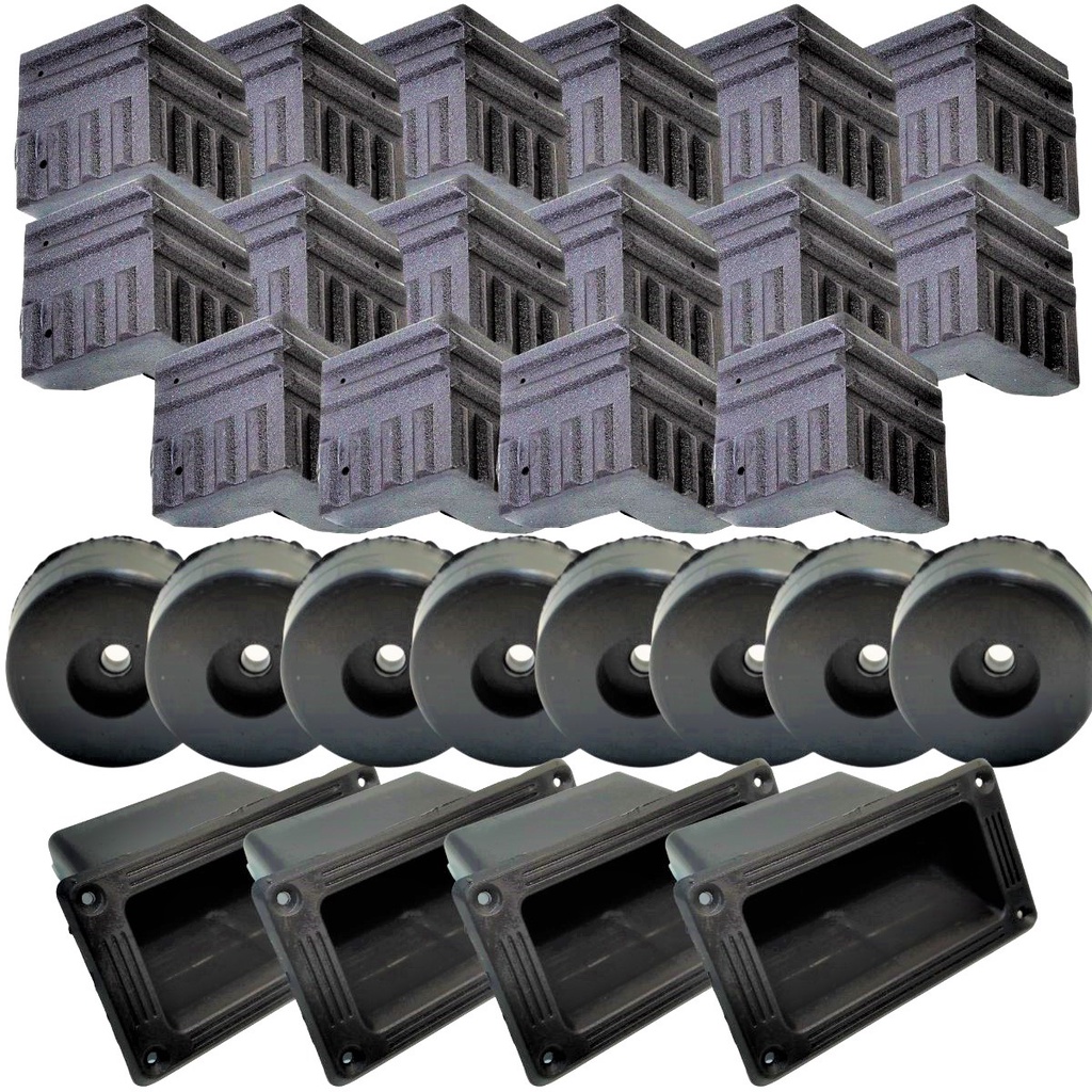 Kit 16 Cantoneira Pequena 8 Pé Grande Pezinho Borracha Batente e 4 Alça Desenhada Para Caixa Acustic