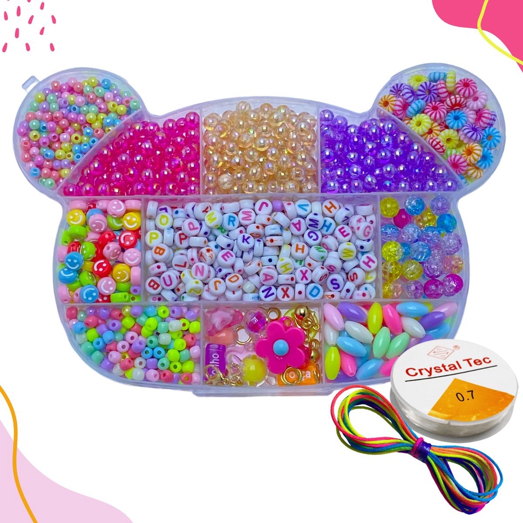 Maleta kit Infantil Miçangas Para Pulseiras 1400 Peças + Silicone