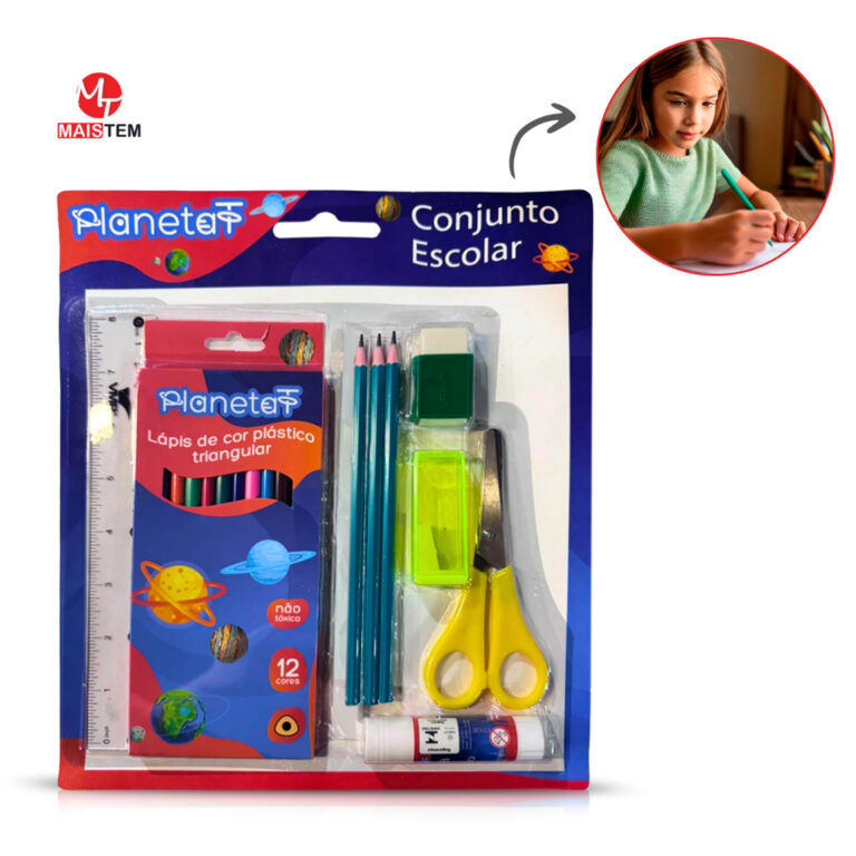 Kit Escolar Completo Com Borracha Lápis Apontador