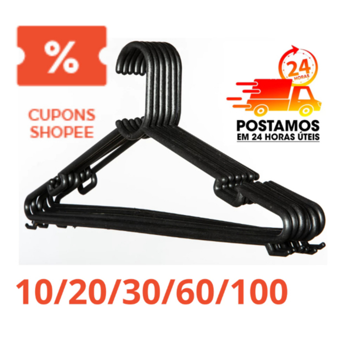 Cabide Adulto Preto Kit 50 Cabides Reforçados Org