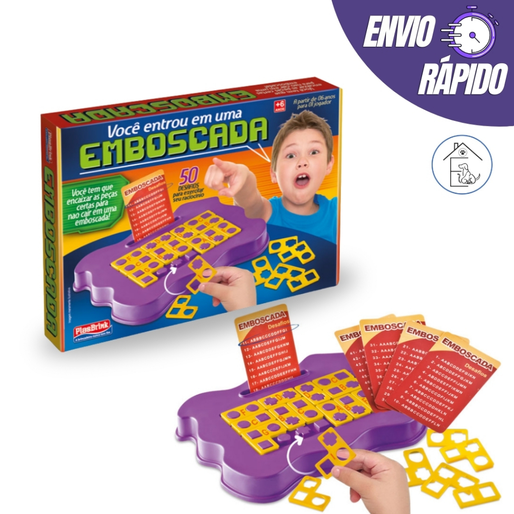 JOGO EMBOSCADA DIDÁTICO COM 50 DESAFIOS PARA O RACIOCÍNIO PLASBRINK