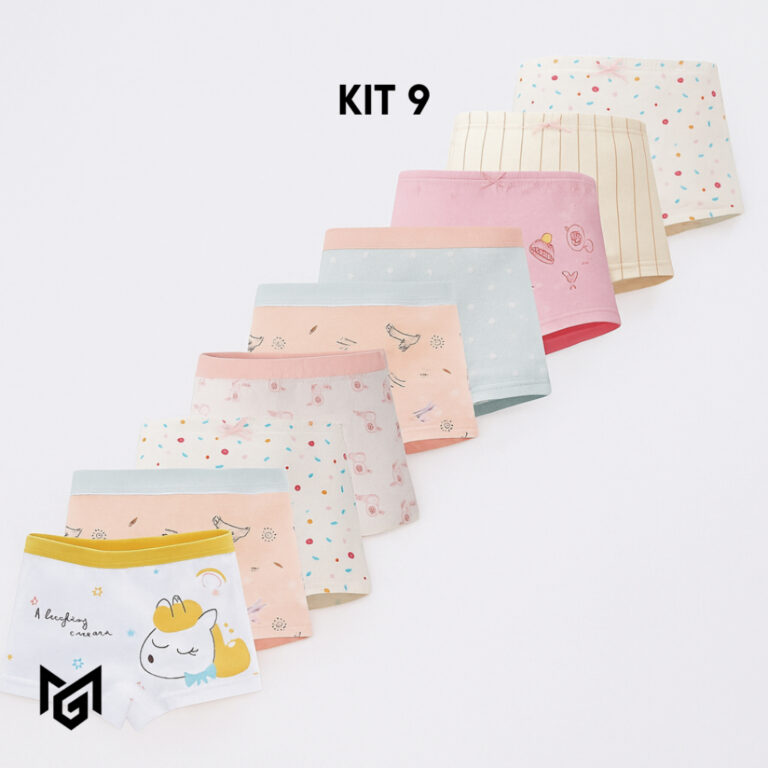 KIT 9 Calcinhas Boxer Infantil Juvenil 100% Algod